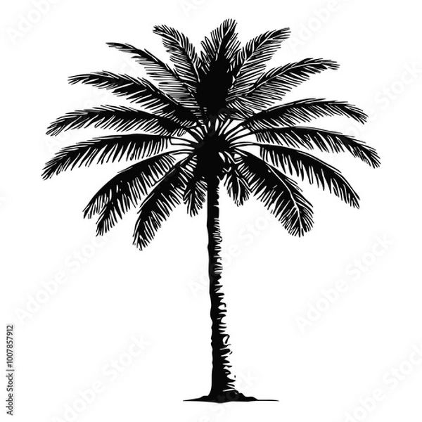Fototapeta Palm tree. Black and white illustration. Logo design for use in graphics. T-shirt print, tattoo design.