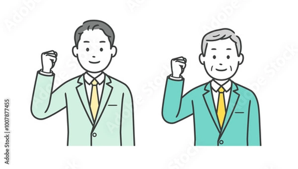 Fototapeta ガッツポーズをするビジネスマンの上半身イラスト
