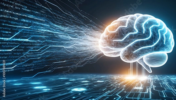 Fototapeta Futuristic Neural Network - AI Brain Integrating Data in a Digital High-Tech Environment