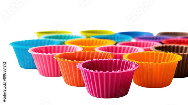 Fototapeta Stackable silicone baking cups on white background
