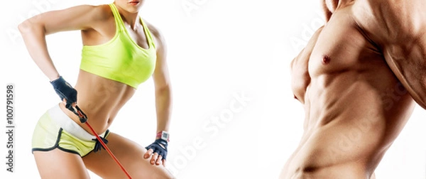 Obraz Man and woman's torso isolated on a white background