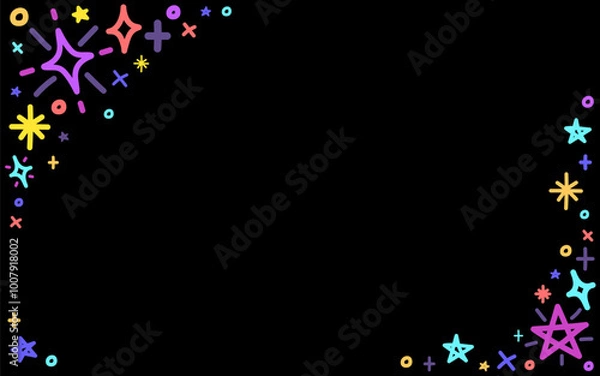 Obraz Cute confetti sprinkle sparkle shine. fun colorful line doodle on a black background. Creative abstract art background for children or festive celebration design. Illustration vector 10 eps.