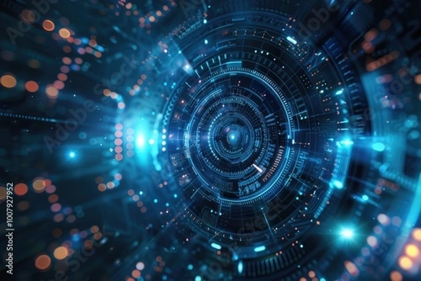 Fototapeta Futuristic Digital Technology Background with Circular Interface and Data Visualization