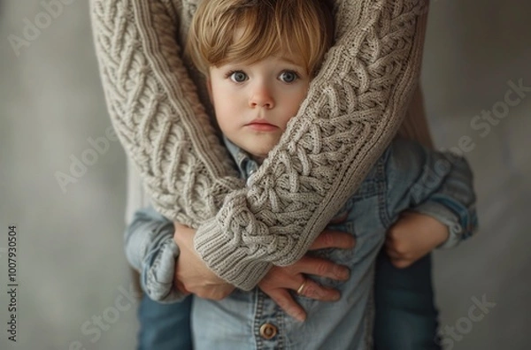 Fototapeta Child Comforted by Parent in Warm Embrace: Tender Moment of Love and Protection