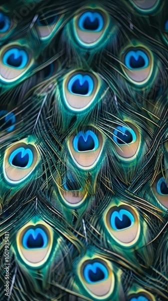 Fototapeta A close-up reveals the vibrant colors of peacock feathers.