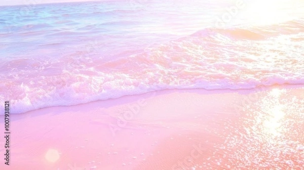 Fototapeta Serene Seaside Haven: Tranquil Beach with Golden Sand and Pastel Sky