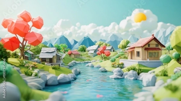 Fototapeta River runs through dense forest