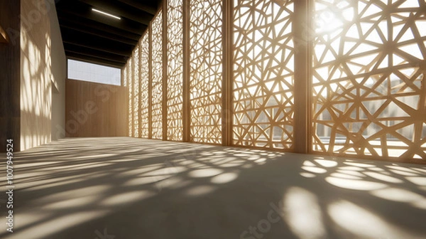 Obraz Artistic Wooden Lattice Casting Shadows in Sunlight