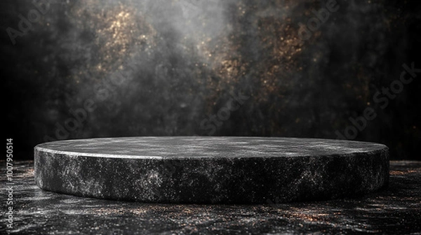 Fototapeta black sand podium creates a striking product presentation stage, emphasizing minimalism and sophistication. Ideal for showcasing luxury items against a dark, elegant backdrop
