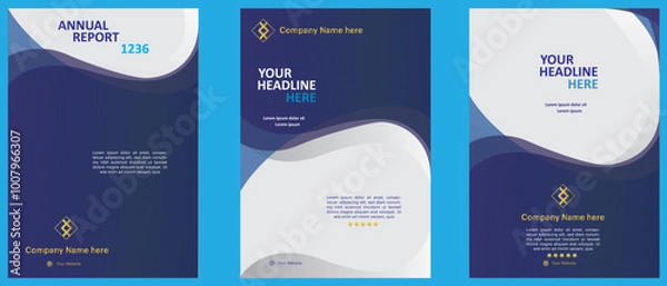 Fototapeta Set of Template design with cover page for company profile, annual report, flyers, presentation, brochures, leaflet, magazine, book, A4 vector with blue color background