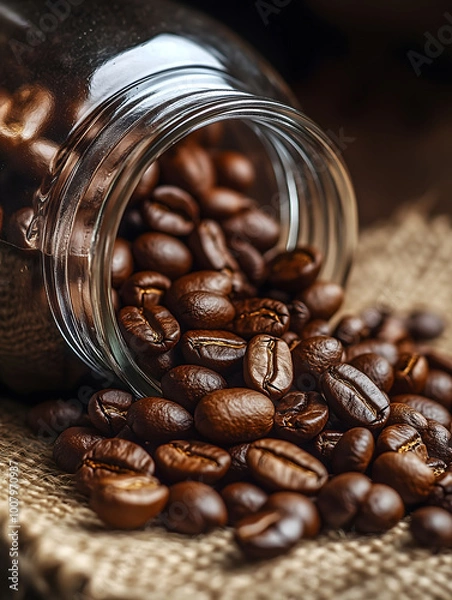 Obraz Freshly Roasted Coffee Beans Spilling from a Jar