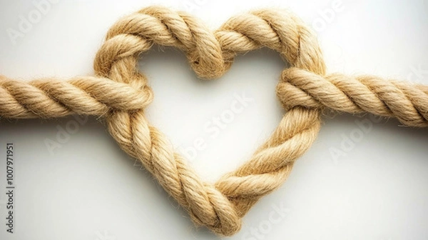 Fototapeta rope tied into a heart-shaped knot, symbolizing love, unity, and connection. The intertwined strands reflect strength in relationships, resilience, and the bond formed through challenges
