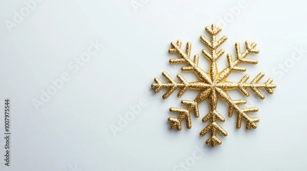Fototapeta Minimalistic white card with a gold snowflake in the center, no text, Plain Christmas card, clean and simple