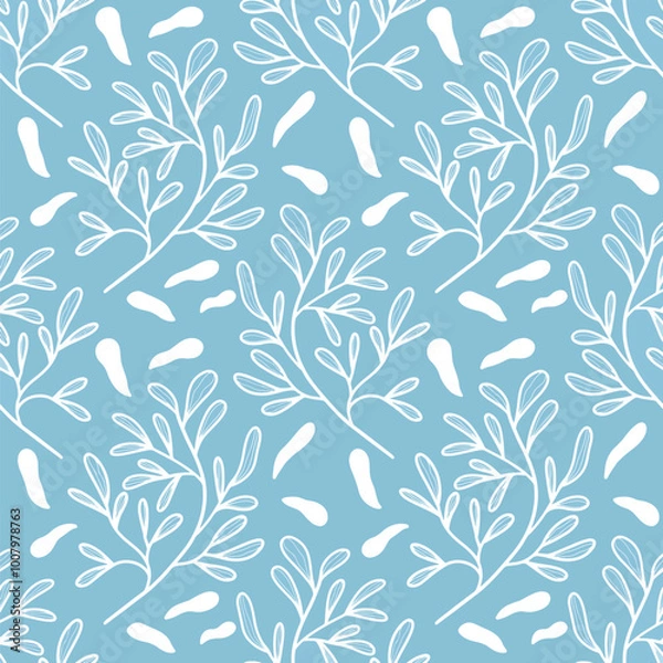 Fototapeta Vector Leaves Pattern In Doodles Style Endless Print