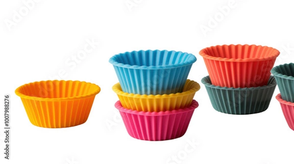 Fototapeta Stackable silicone baking cups on white background 