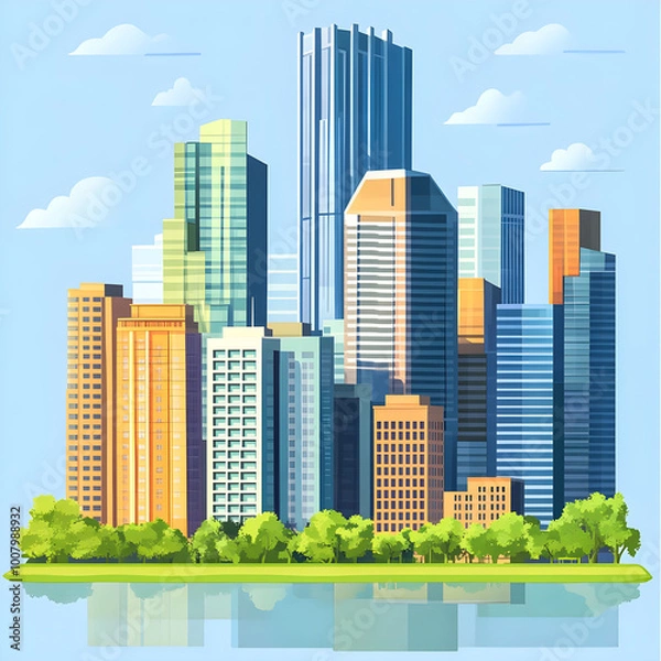 Fototapeta Vector city urban cityscape illustration building town modern skyline skyscraper background