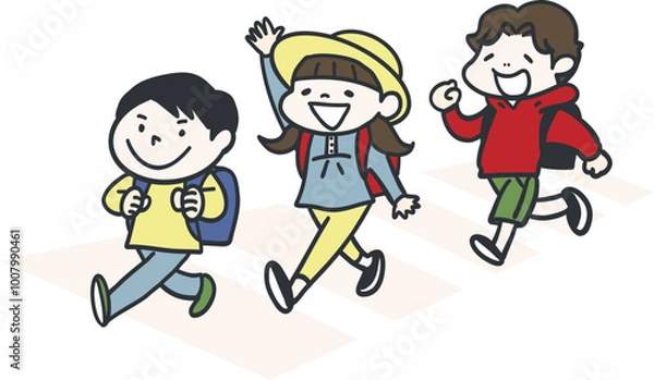 Fototapeta スクールガードと交通安全で投稿する子供たち