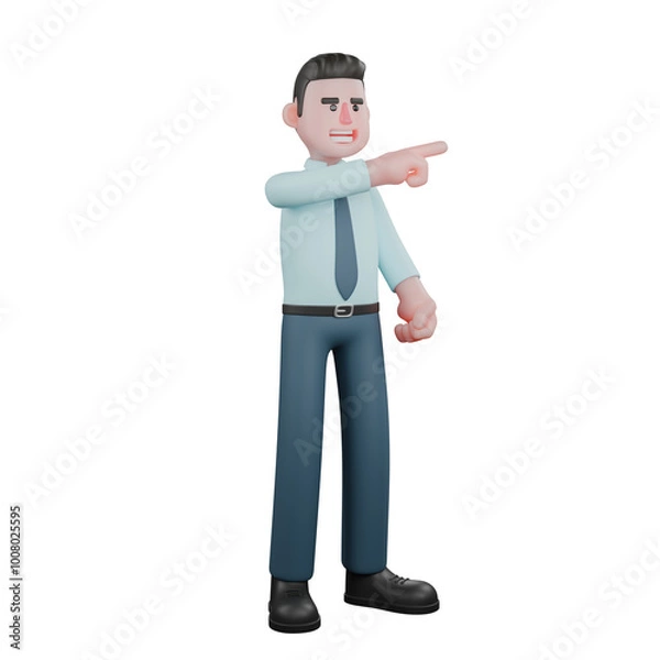 Fototapeta Illustration of a Professional Financial Analyst. A male financial analyst stands with his right hand pointing to the left. 3D Male