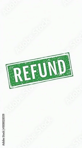 Fototapeta Green refund stamp on white background for financial concepts