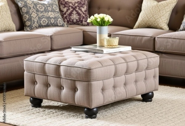 Fototapeta Ottoman a padded footstool or seating option that can also serve