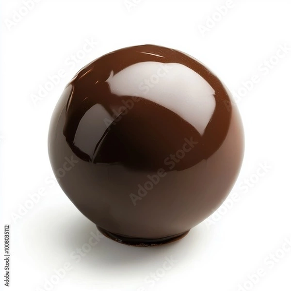 Fototapeta Chocolate ball isolated on a white background, showcasing its glossy surface and rich texture in an elegant presentation.