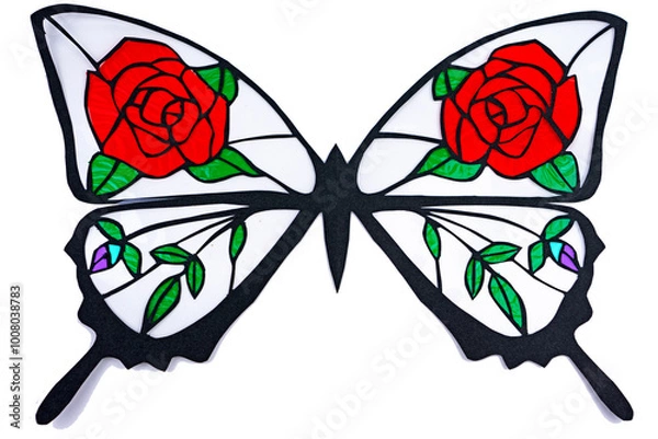 Obraz 切り絵の薔薇の蝶