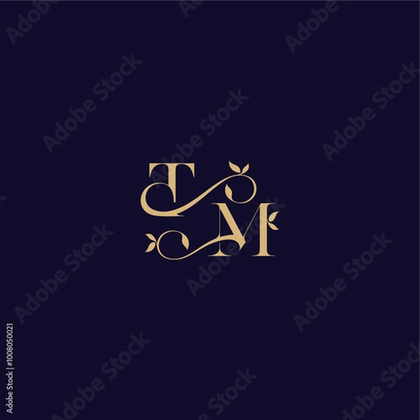 Fototapeta beauty leaf monogram logo organic and elegant concept TM wedding initial letter