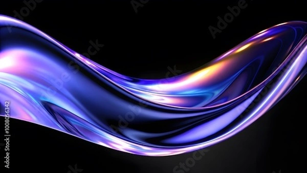 Fototapeta Abstract fluid holographic iridescent purple curved wave in dark background 3d render. Gradient design element for backgrounds, wallpapers, posters and covers.