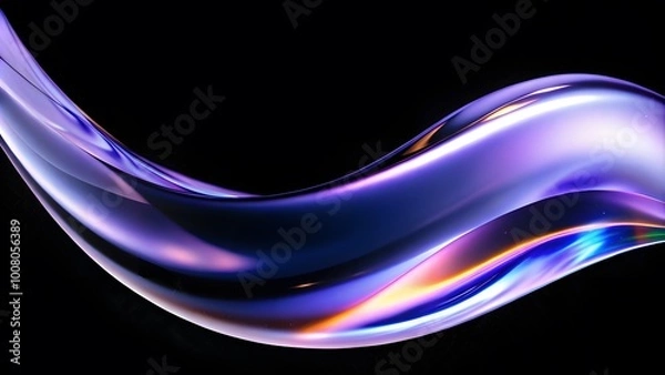 Fototapeta Abstract fluid holographic iridescent purple curved wave in dark background 3d render. Gradient design element for backgrounds, wallpapers, posters and covers.