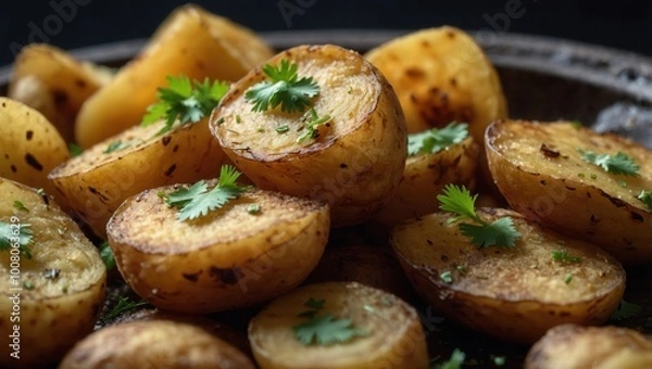 Fototapeta Bowl of potatoes with parsley on top