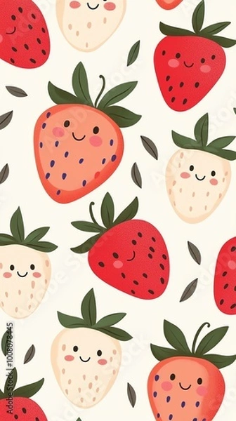 Fototapeta Cute strawberry pattern, white isolate background