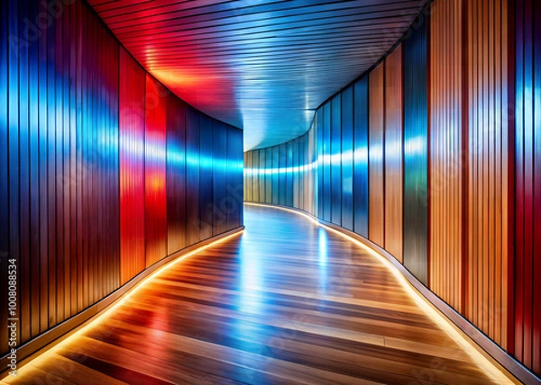 Fototapeta Abstract neon lights Long tunnel background with pink and blue laser rays, glowing lines, colorful hallway with a bright, 3d render or wallpaper