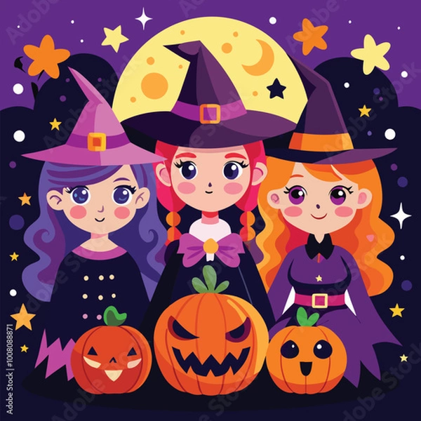 Obraz Halloween Jack-o-Lantern Pumpkins on rustic wooden background