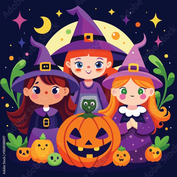 Obraz Halloween Jack-o-Lantern Pumpkins on rustic wooden background