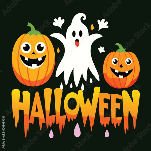 Obraz Halloween Jack-o-Lantern Pumpkins on rustic wooden background