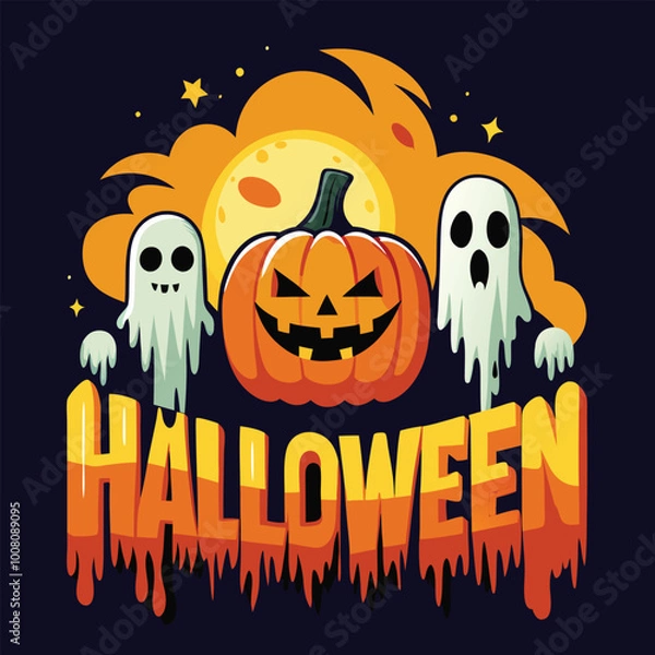 Obraz Halloween Jack-o-Lantern Pumpkins on rustic wooden background