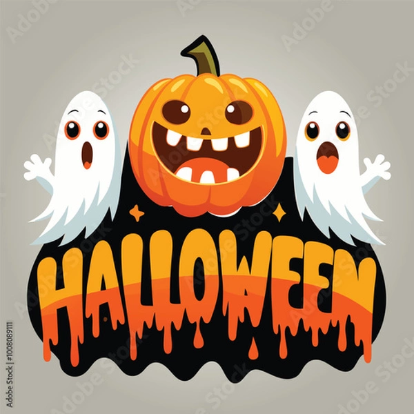 Obraz Halloween Jack-o-Lantern Pumpkins on rustic wooden background