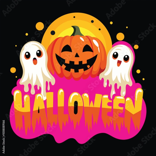 Obraz Halloween Jack-o-Lantern Pumpkins on rustic wooden background