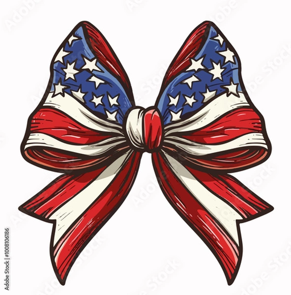 Fototapeta Patriotic vector design of a bow with the American flag pattern, featuring bold colors and star-spangled details.