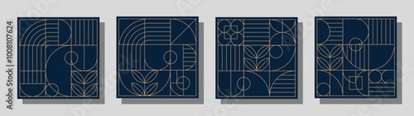 Fototapeta Set of luxury gold color lines vector abstract art deco templates.
