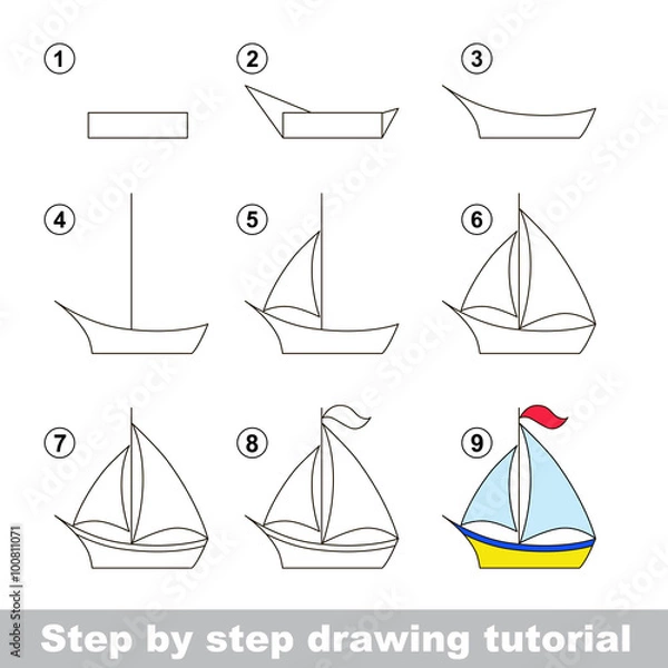 Obraz Drawing tutorial. How to draw a Boat