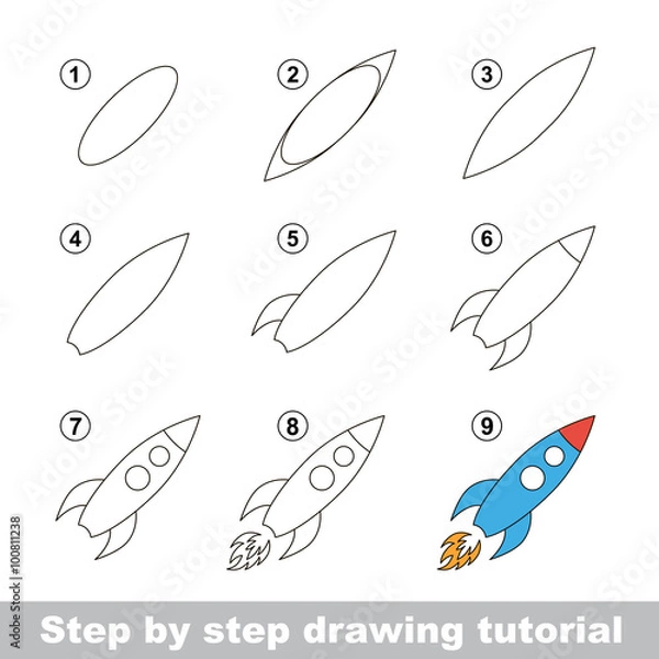 Obraz Drawing tutorial. How to draw a Toy Rocket