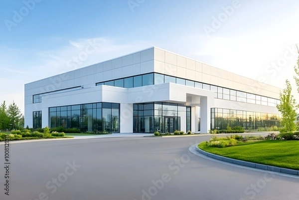 Fototapeta Photograph of a sleek and contemporary commercial building powered by a hydrogen fuel cell unit,positioned along the golden lines to optimize the clean energy within the building's exterior design.