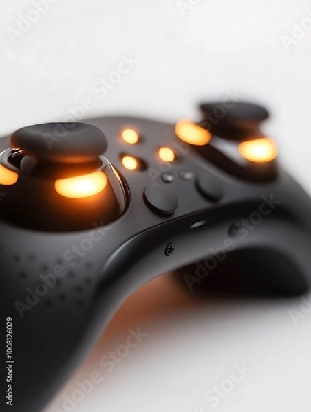 Fototapeta Close-up of a Black Game Controller with Glowing Buttons.