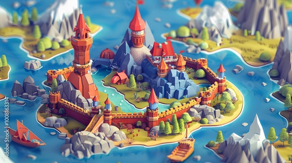 Fototapeta Dragon Castle Map isometric game 3D