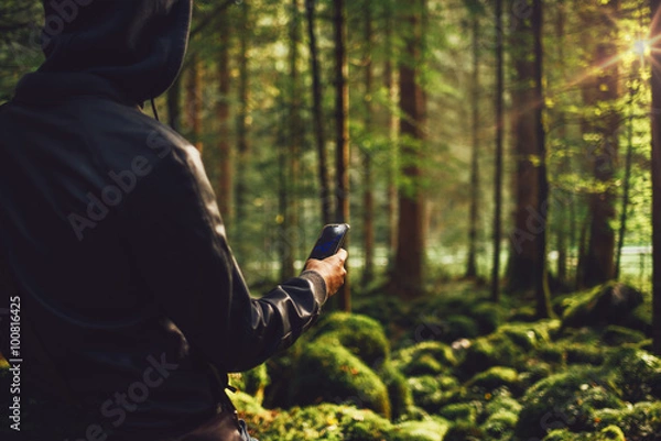 Obraz Man taking pictures in the woods