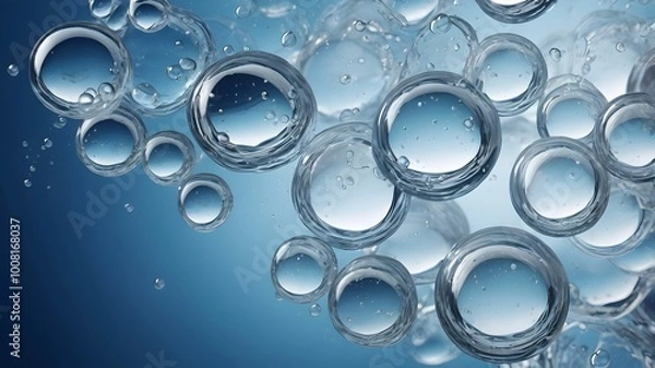 Fototapeta "Background with water bubbles and transparency effects, in blue and white tones."

