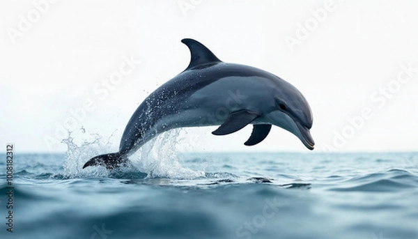 Fototapeta Bottlenose dolphin jumping out of water splashing over the surface