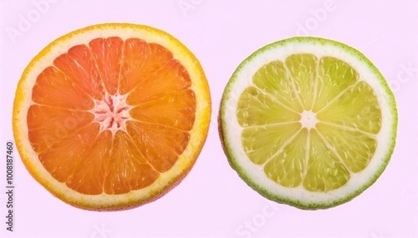 Fototapeta Lime and Orange Slices on Pink Background
