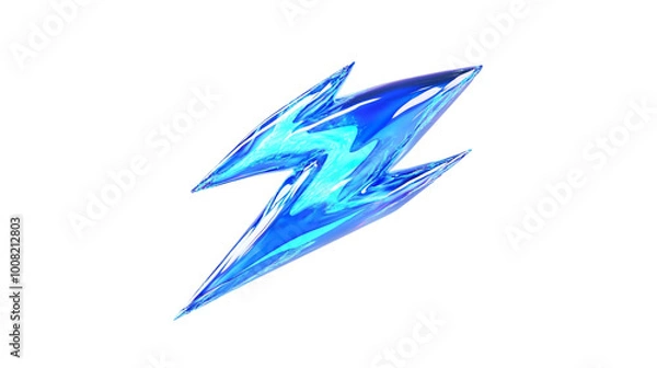 Fototapeta Vibrant Blue Lightning Bolt in 3D Style on a transparent background